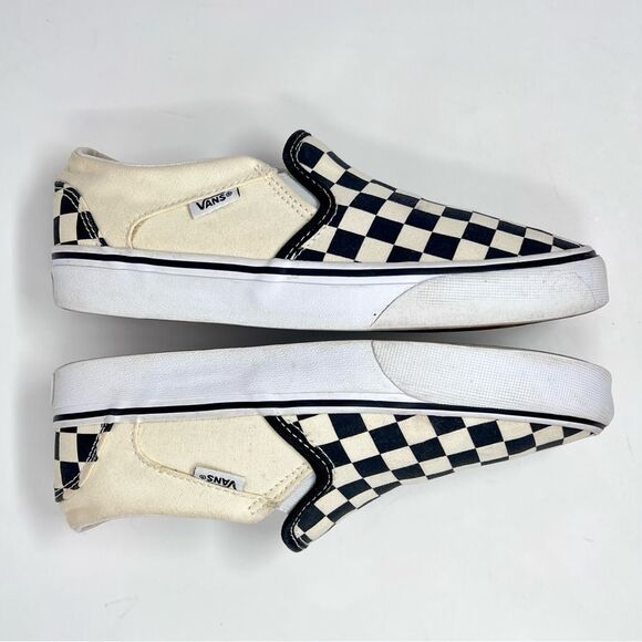 Vans Classic Checkerboard Off-White and Black Canvas Slip-On Sneakers Women’s 6 - Picture 3 of 9